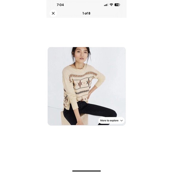 Madewell Womans Embroidered Reseda Pullover Sweater in Eggshell Size Lg NEW/Tags - Picture 1 of 8